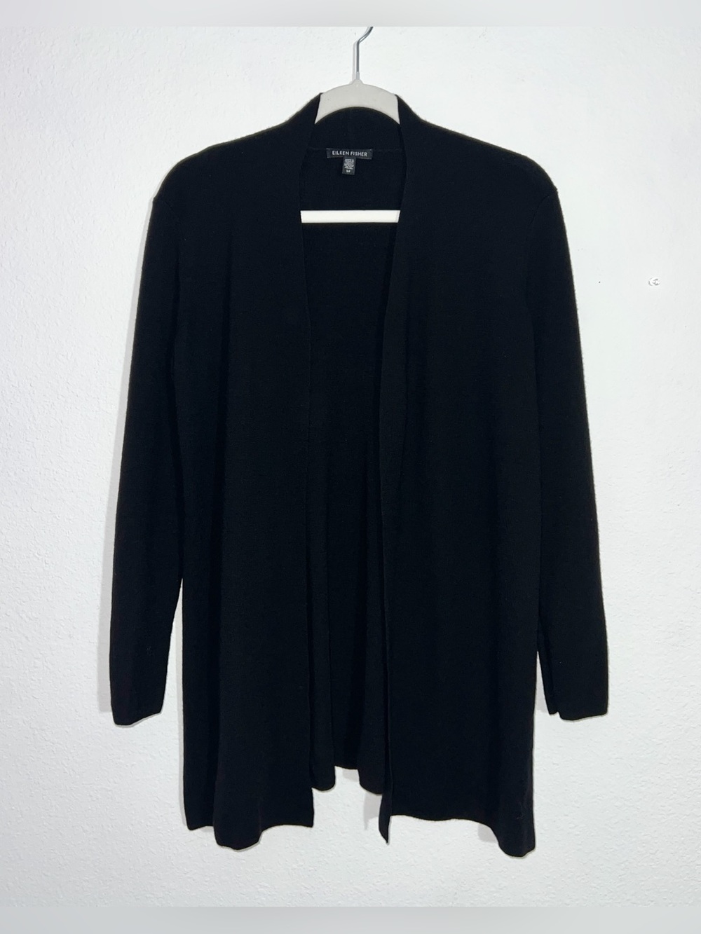 Eileen Fisher 100% Superfine Merino Wool Open Front Cardigan - Black S/P